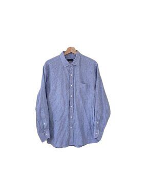 Proper Cloth Blue Small Gingham Linen Shirt Mens L Slim Fit LS Breathable Summer